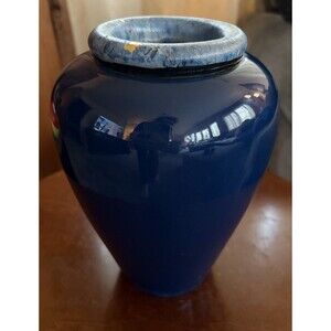 Italian MCM Studio Pottery Vase Hand Glazed Cobalt Blue Signed Italy Vtg. Gold